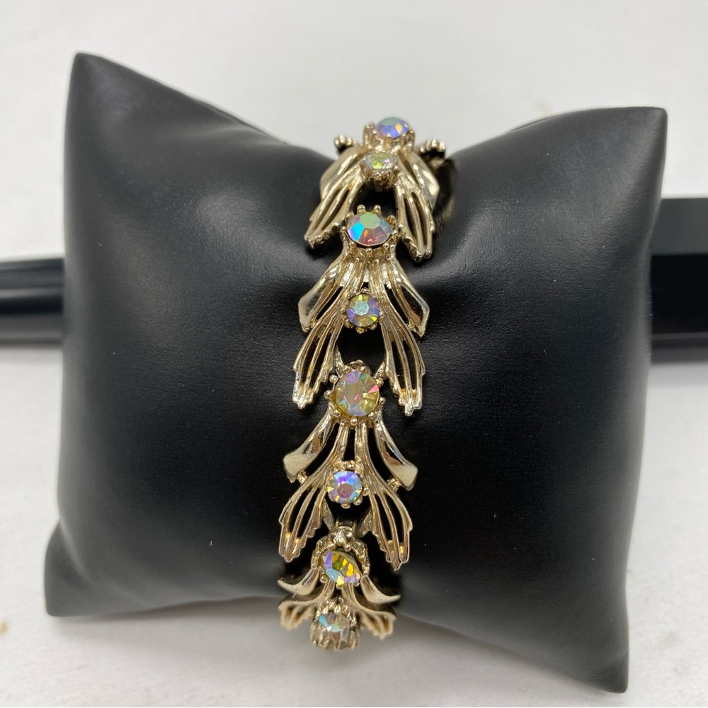 Vintage Aurora Borealis AB Rhinestones Silver Tone Bracelet